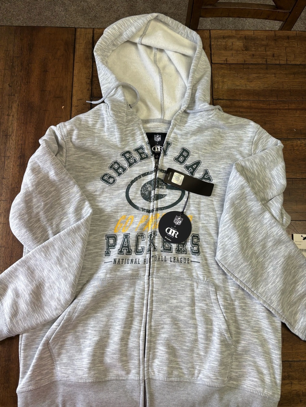 NFL Green Bay Packers Gray Zip up Hoodie with Dark Green Team Print - Picture 1 of 6